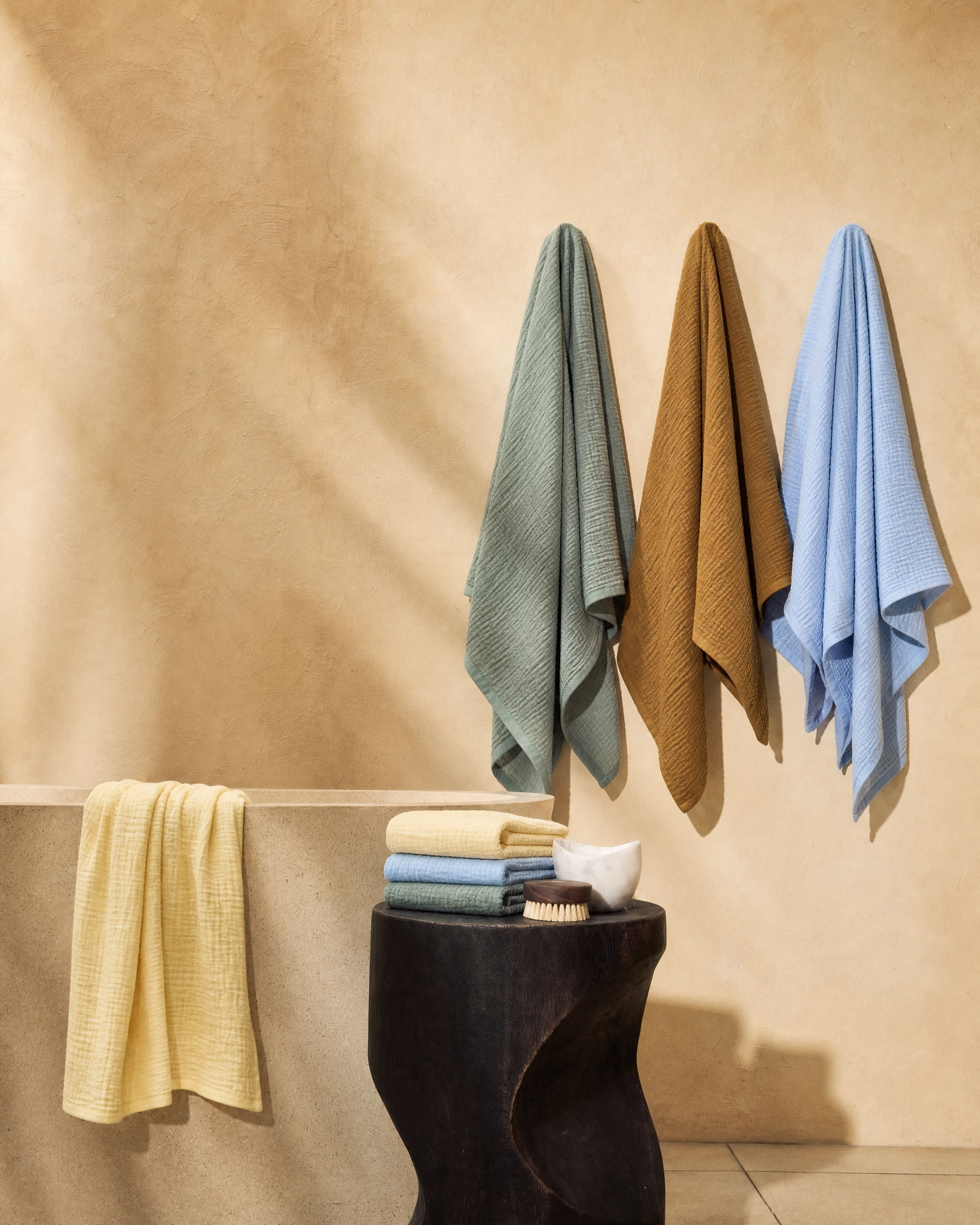 The garland unfolded as a muslin cotton bath towel