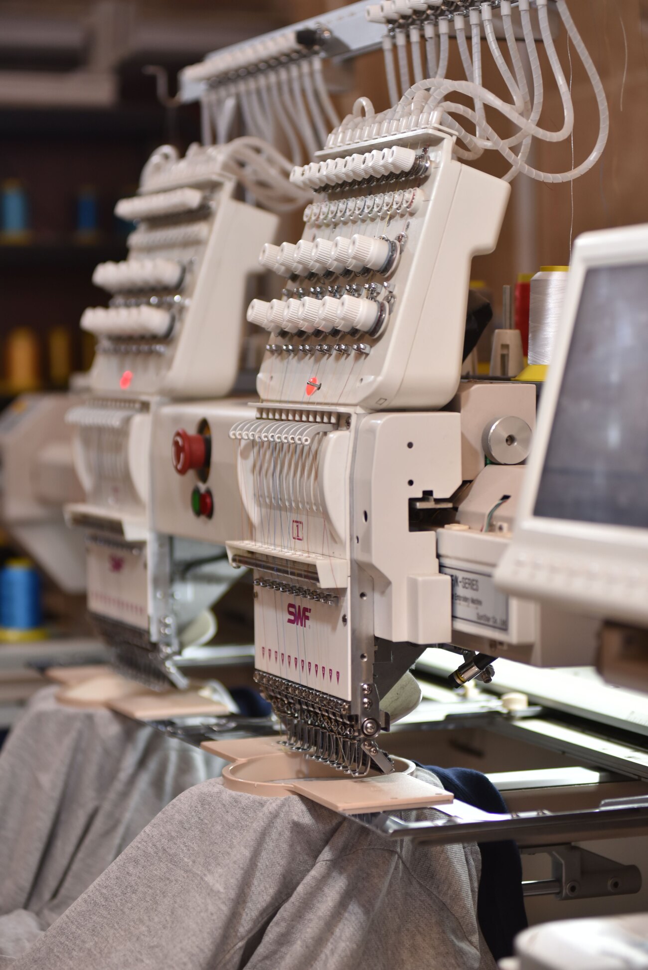 Custom embroidery machines at work