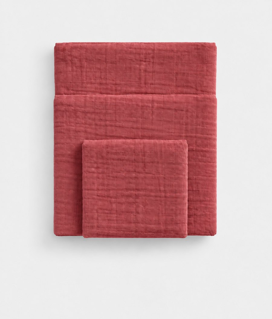 Dusky Rose cotton muslin towel set, folded