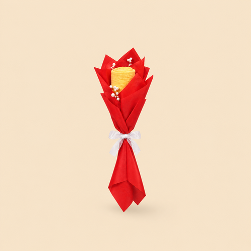 Malar Bouquet, CM Vijay edition, red-wrapped cotton muslin bouquet