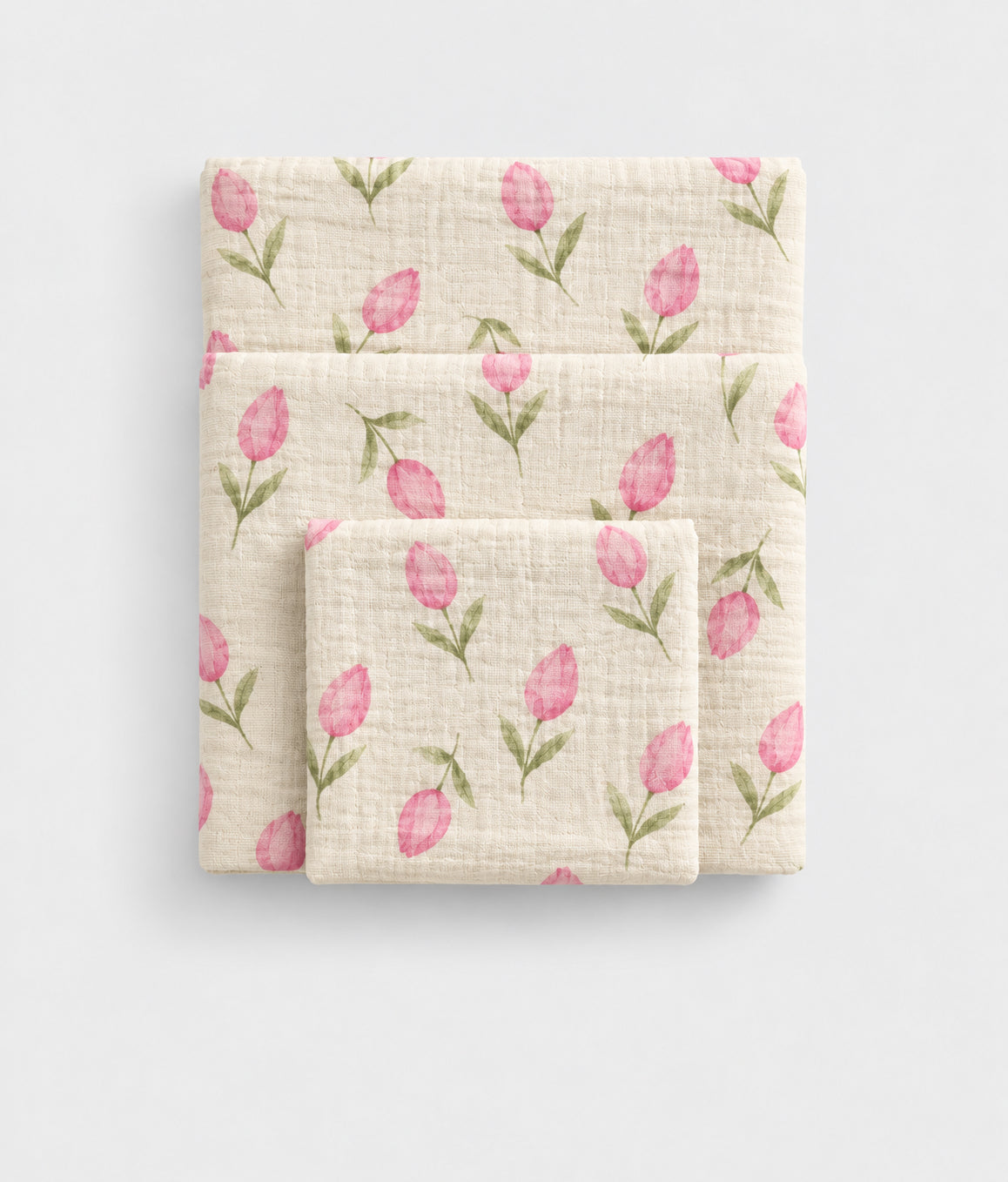 Tulip Garden cotton muslin towel, folded, tulip print