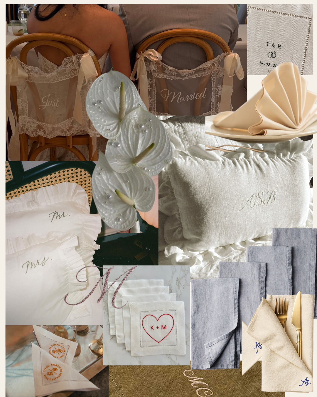 Personalised muslin wedding gifts and details